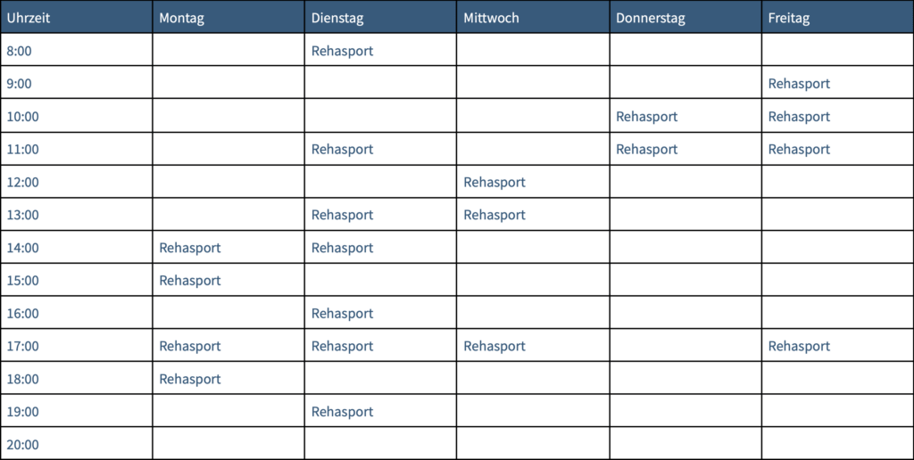 Kursplan für Rehasport
