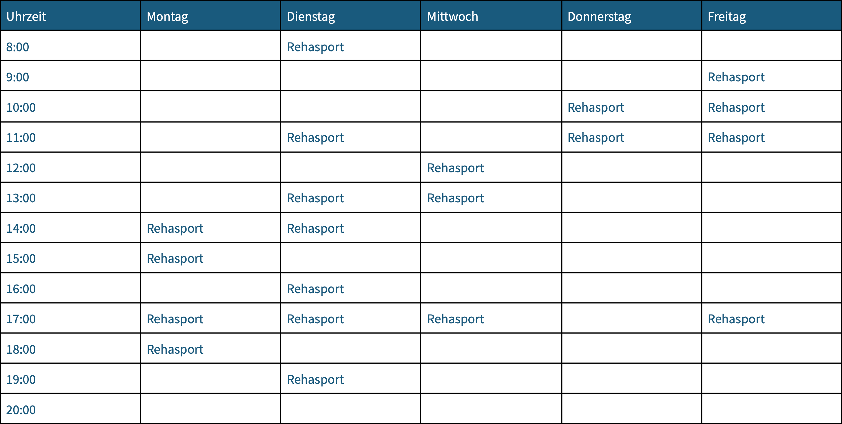 Kursplan für Rehasport